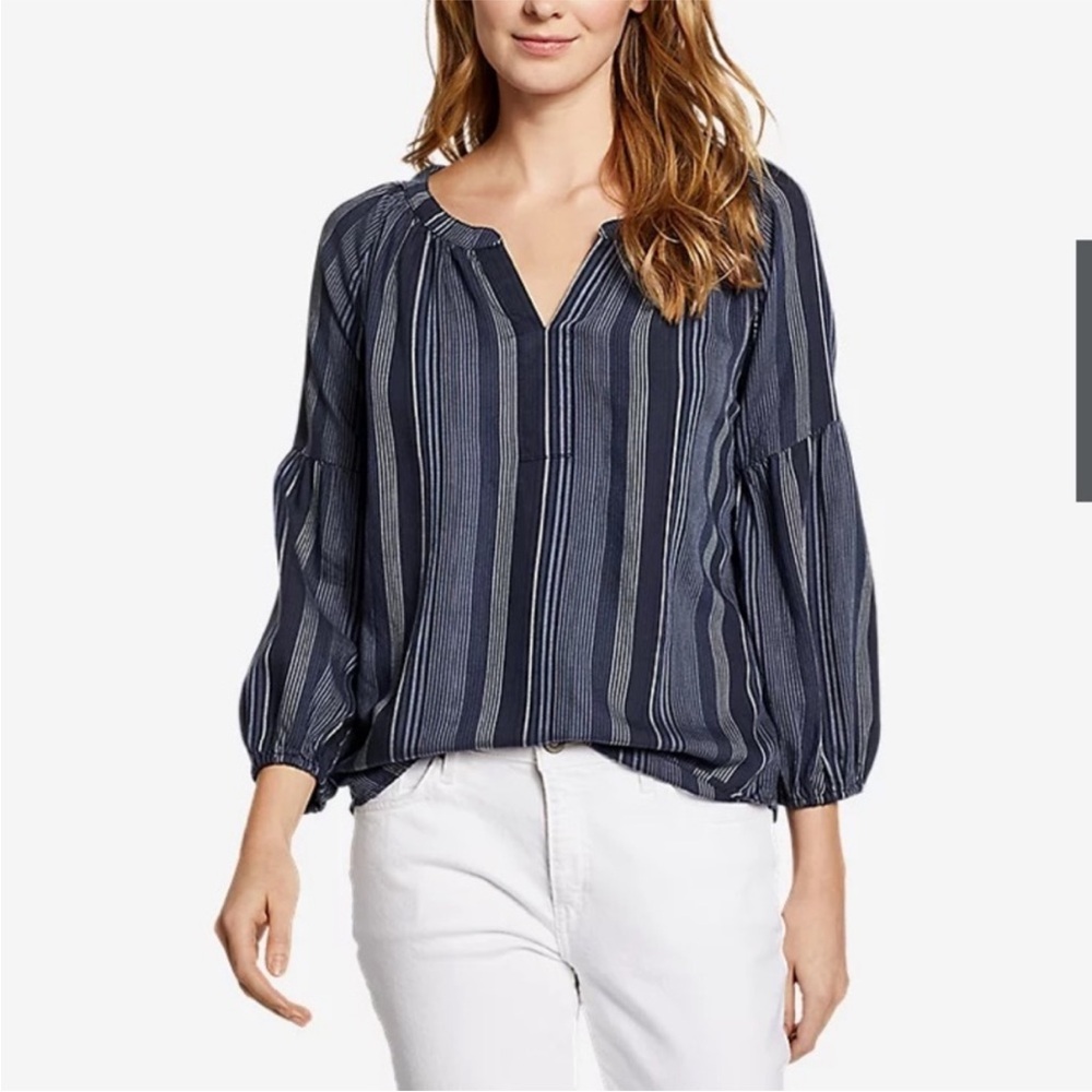 Eddie Bauer tranquility blue stripe blouse L